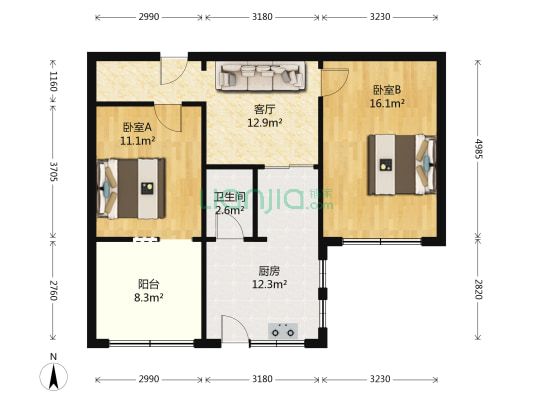 精英路25号河北省纪委宿舍 2室1厅1卫 60平方