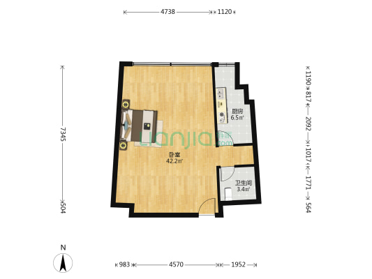 润扬新城 1室0厅1卫 73平方