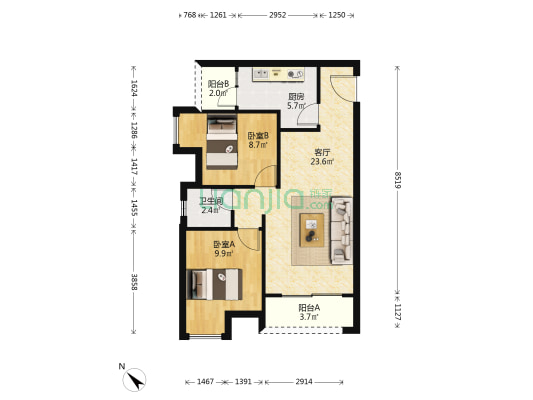 锦华苑 2室1厅1卫 73平方