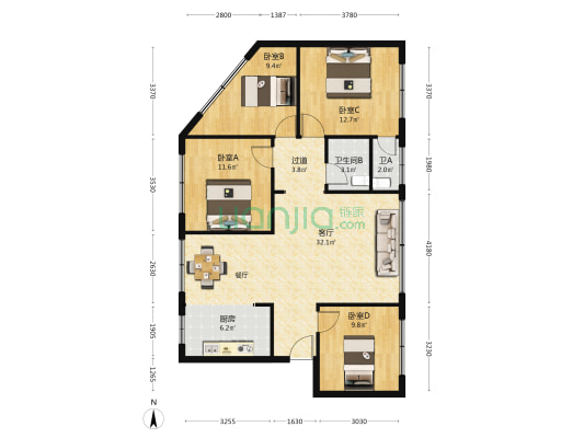 卫视巷23号 4室1厅2卫 119平方