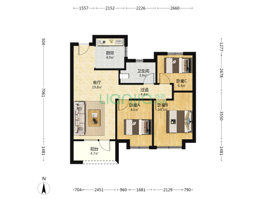 龙湖紫都城一期 3室1厅1卫 88平方