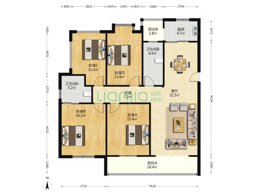 苏园 4室1厅2卫 142平方