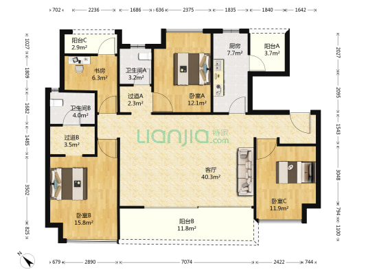 金科金辉博翠山揽翠 4室1厅2卫 138平方