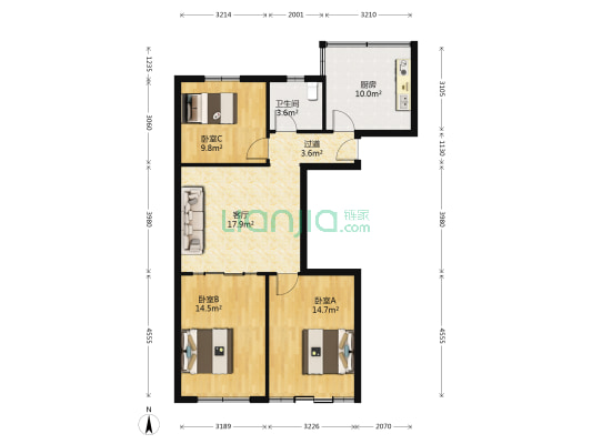 河北商城 3室1厅1卫 131平方