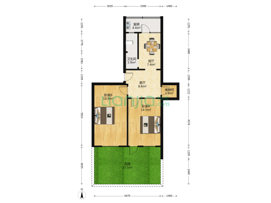 山大路9号 2室2厅1卫 75平方