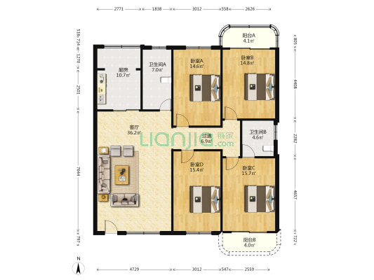 中湘公寓 4室1厅2卫 160平方
