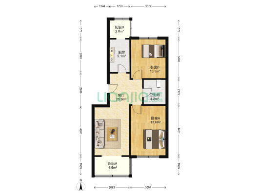 龙凤里（东丽区） 2室1厅1卫 81平方