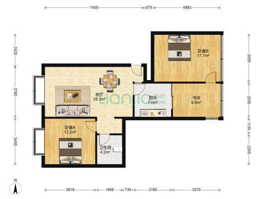 安心花苑 3室1厅1卫 100平方