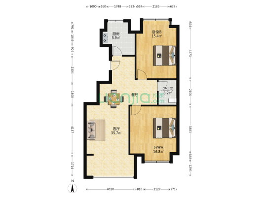 君临香格里D区 2室1厅1卫 95平方