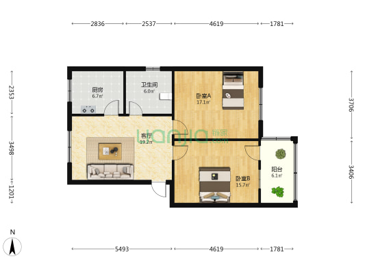 粮油食品厂综合楼 2室1厅1卫 84平方