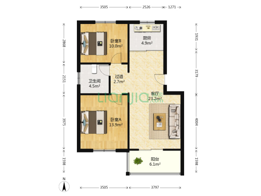 土屋路19-1号 2室1厅1卫 86平方