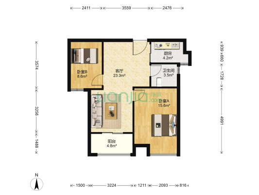 春麓苑小区1-8单元 2室1厅1卫 80平方