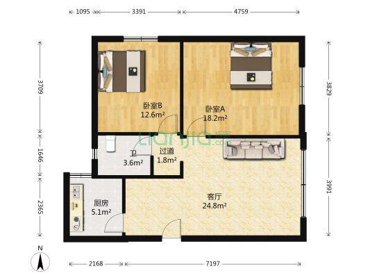 天鹅花园 2室1厅1卫 81平方
