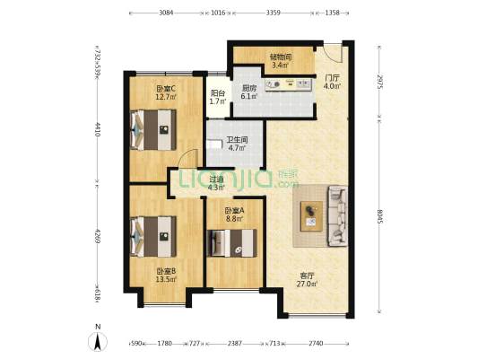 合居园 3室1厅1卫 120平方