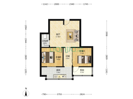 先锋巷12号院 2室1厅1卫 59平方
