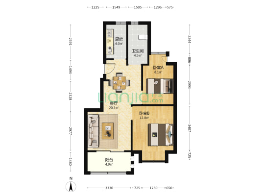 西悦名庭南区 2室1厅1卫 73平方