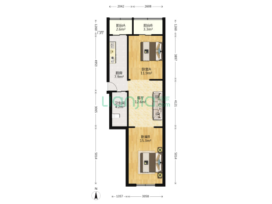天意里 2室1厅1卫 73平方