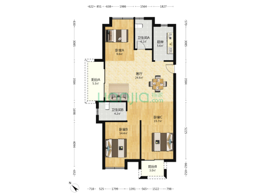 和雅东方 3室1厅2卫 118平方