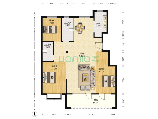 丰金天和新城 3室1厅2卫 149平方