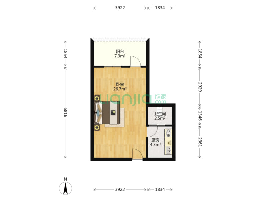 国泰城市公寓 1室0厅1卫 55平方