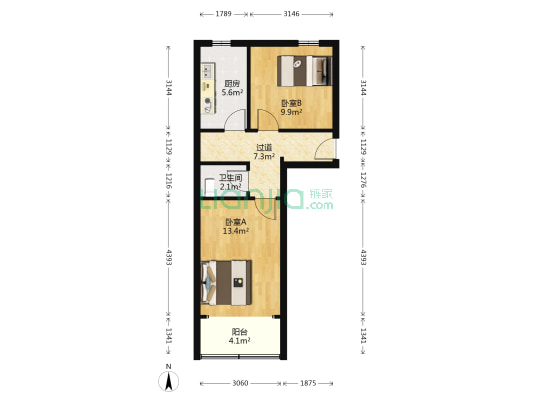 延安三路（市北） 2室0厅1卫 51平方