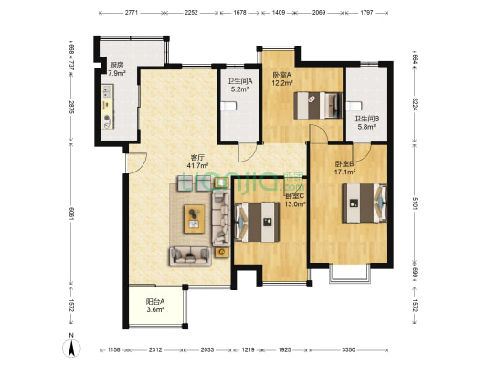 荷塘月色 3室1厅2卫 124平方