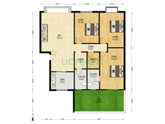 华金大道二段898号 3室1厅2卫 144平方