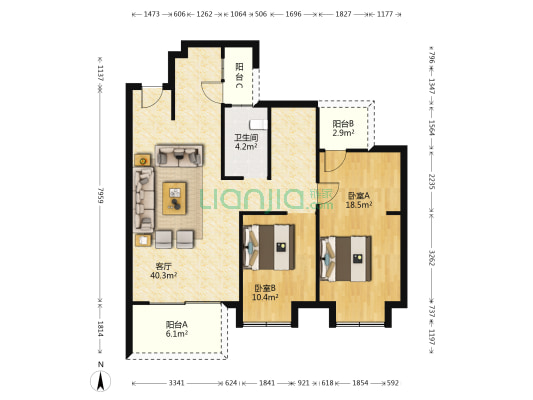 融发雅居 2室1厅1卫 129平方
