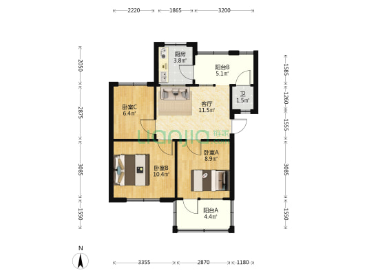 贵州省煤矿设计研究院 3室1厅1卫 47平方