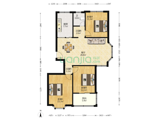 万景花园 3室1厅1卫 112平方