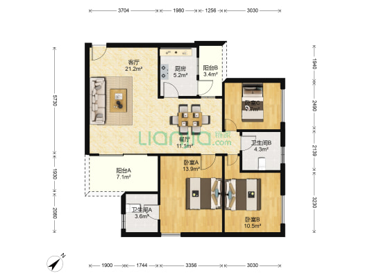 华丰花园二区 3室2厅2卫 105平方