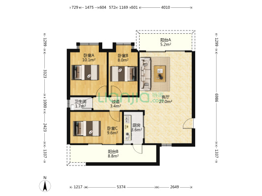 华青豪庭 3室1厅1卫 99平方