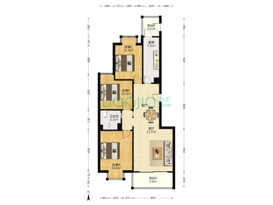 庆隆苑二区 3室1厅1卫 111平方