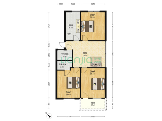 金星综合楼 3室1厅2卫 108平方