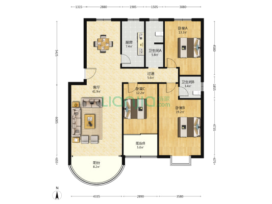 湖南现代物流职业技术学院教工宿舍 3室1厅2卫 143平方