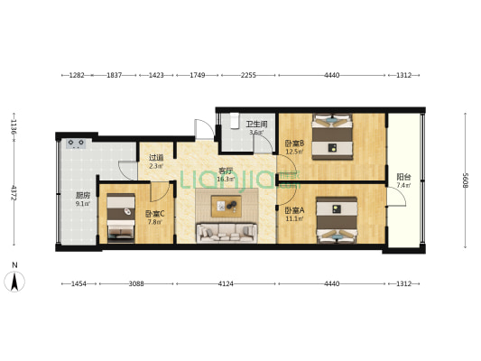丛台区望岭路甲11号院 3室1厅1卫 78平方