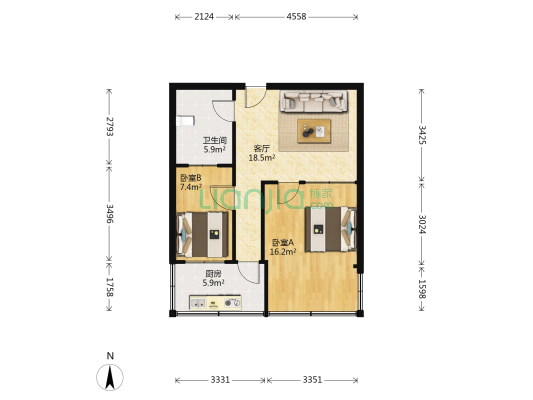 滨海新城草埠新区 2室1厅1卫 64平方