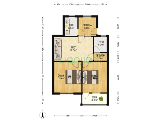 松枫新村 2室1厅1卫 65平方