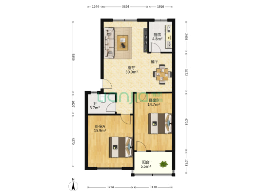 许昌县房管局住宅楼 2室1厅1卫 90平方