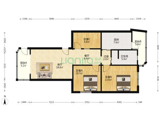 百利小区 3室2厅1卫 105平方