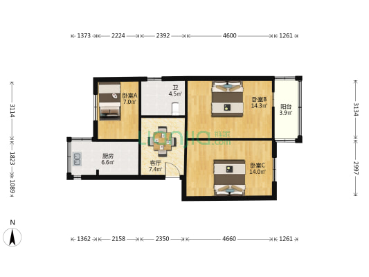 银河小区 3室1厅1卫 72平方