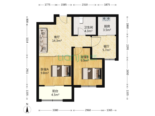上庄馨瑞嘉园 2室2厅1卫 68平方