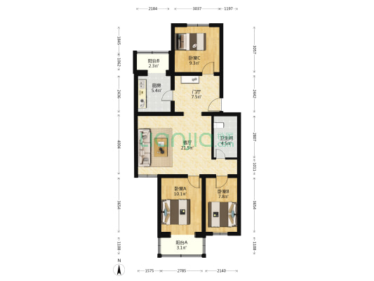 锦绣家园 3室1厅1卫 111平方