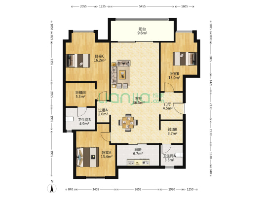 万科白沙润园 3室1厅2卫 128平方
