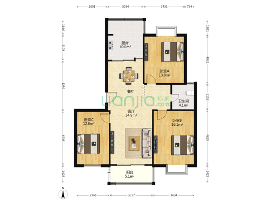 金陵名人居 3室1厅1卫 118平方