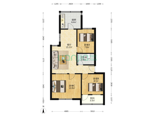 兴华街551号 3室1厅1卫 80平方