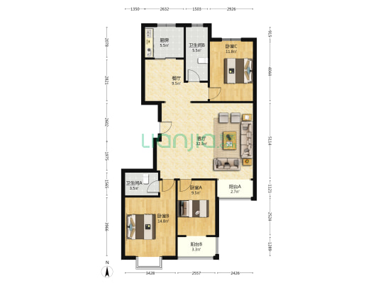 名流城市尊邸 出门既是德信公园 精装i徐价格可议-户型图