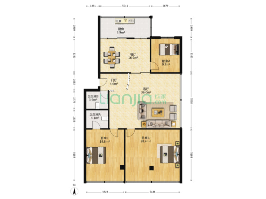 西安市地方税务局家属院 3室2厅2卫 135平方