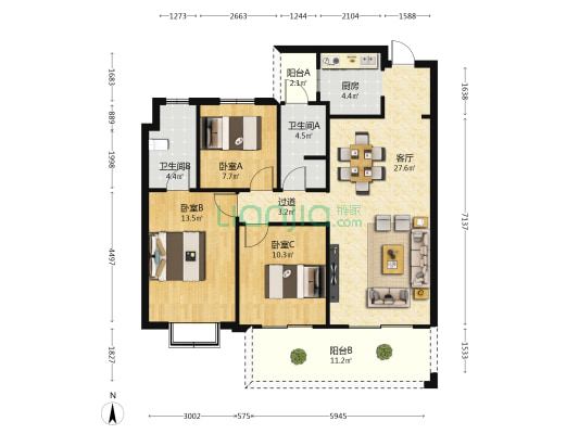 保利城喻梦园 3室1厅2卫 117平方