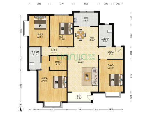 山澜雅韵花园 4室2厅2卫 171平方